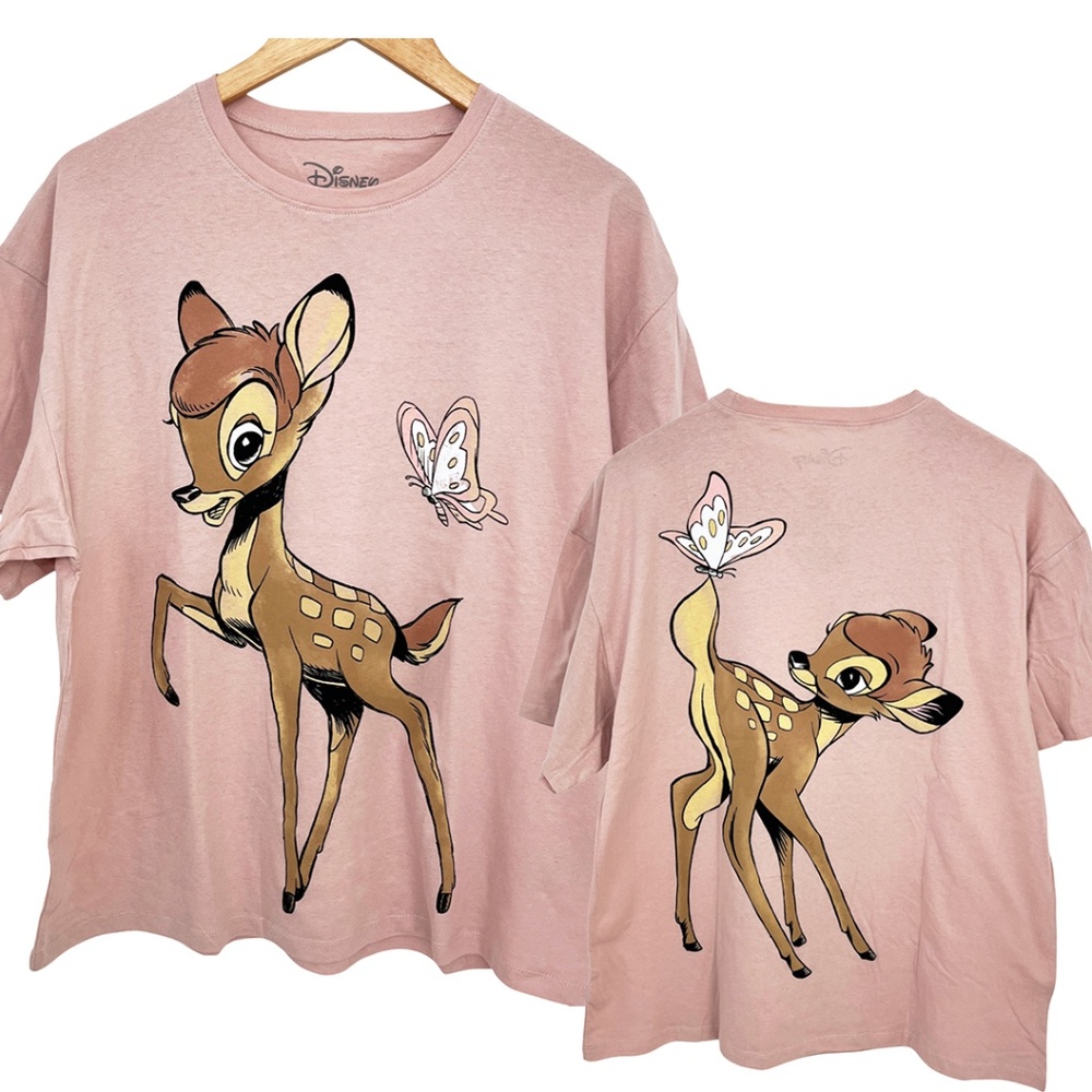 NWOT Disney Bambi & Butterfly Double-Sided Graphic T-Shirt Pink Women's Medium
